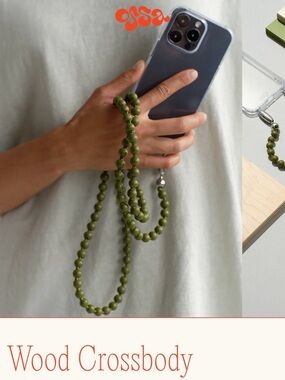 OSSA Green Wood Bead Crossbody Phone Strap